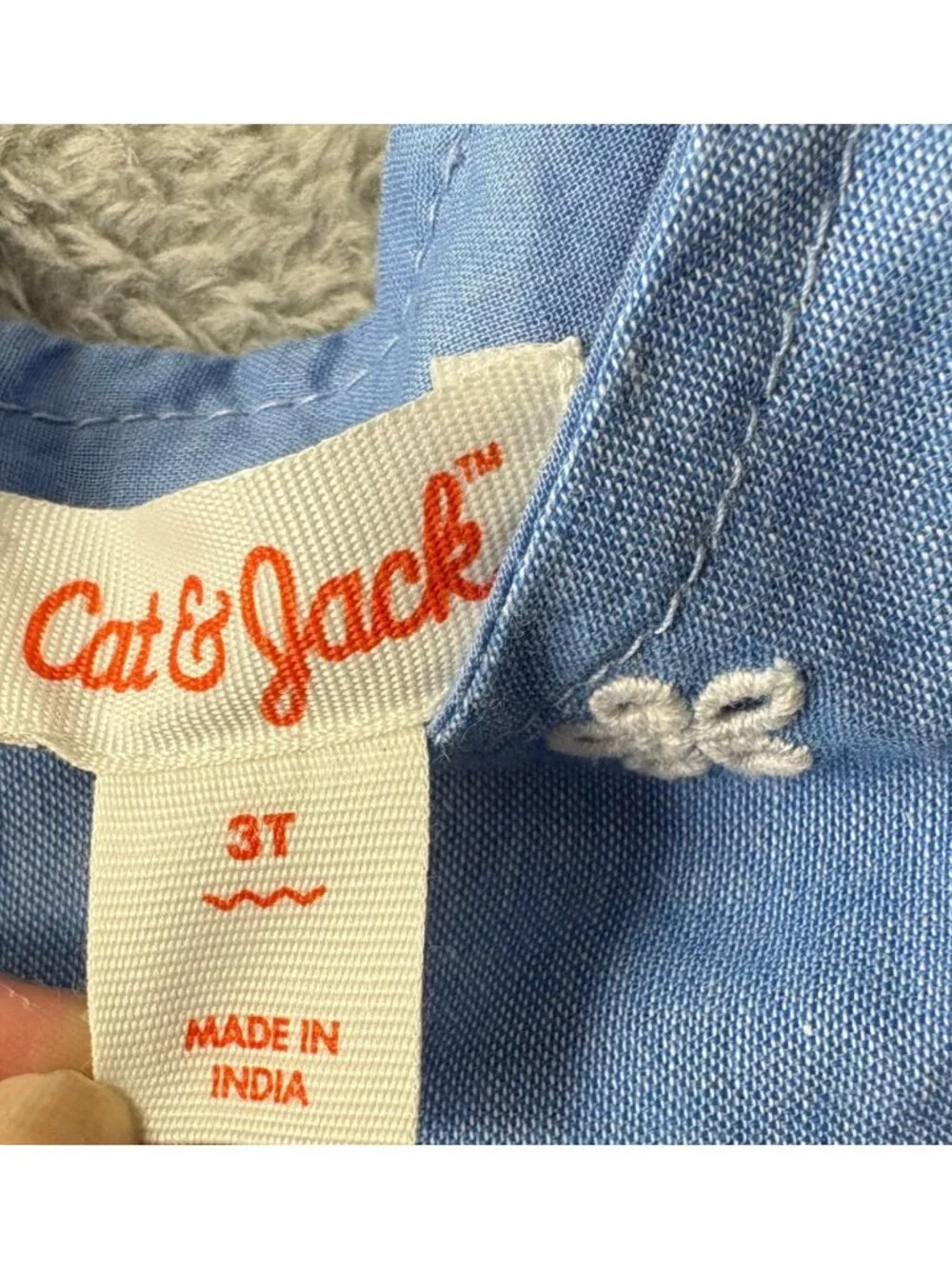 Cat & Jack Pinafore Dress Girls 3T Blue White Embroidered Ruffle Sleeve